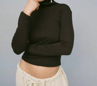 GIL RODRIGUEZ Turtleneck Long Sleeve Bellevue Tee in chocolate - women's long sleeve top