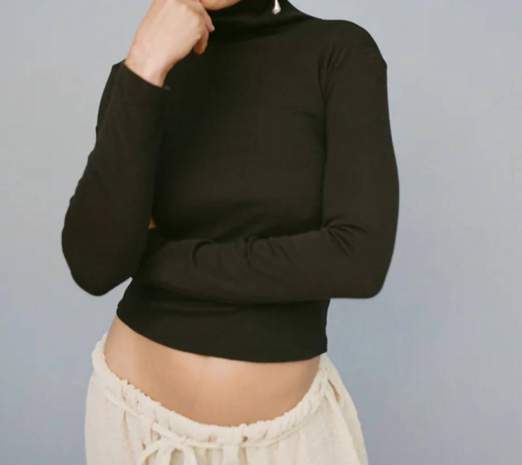 GIL RODRIGUEZ Turtleneck Long Sleeve Bellevue Tee in chocolate - women's long sleeve top