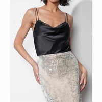 GREYLIN Charlotte Cowl Neck Cami Top in black - women's shirt - detail view