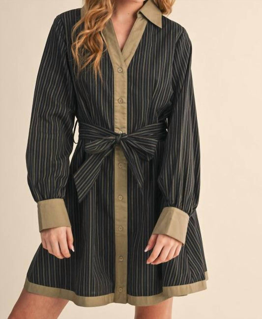 &Merci - Striped Button Down Belted Mini Dress