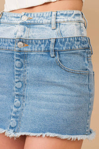Blue B - Frayed Hem Stretch Denim Mini Skirt