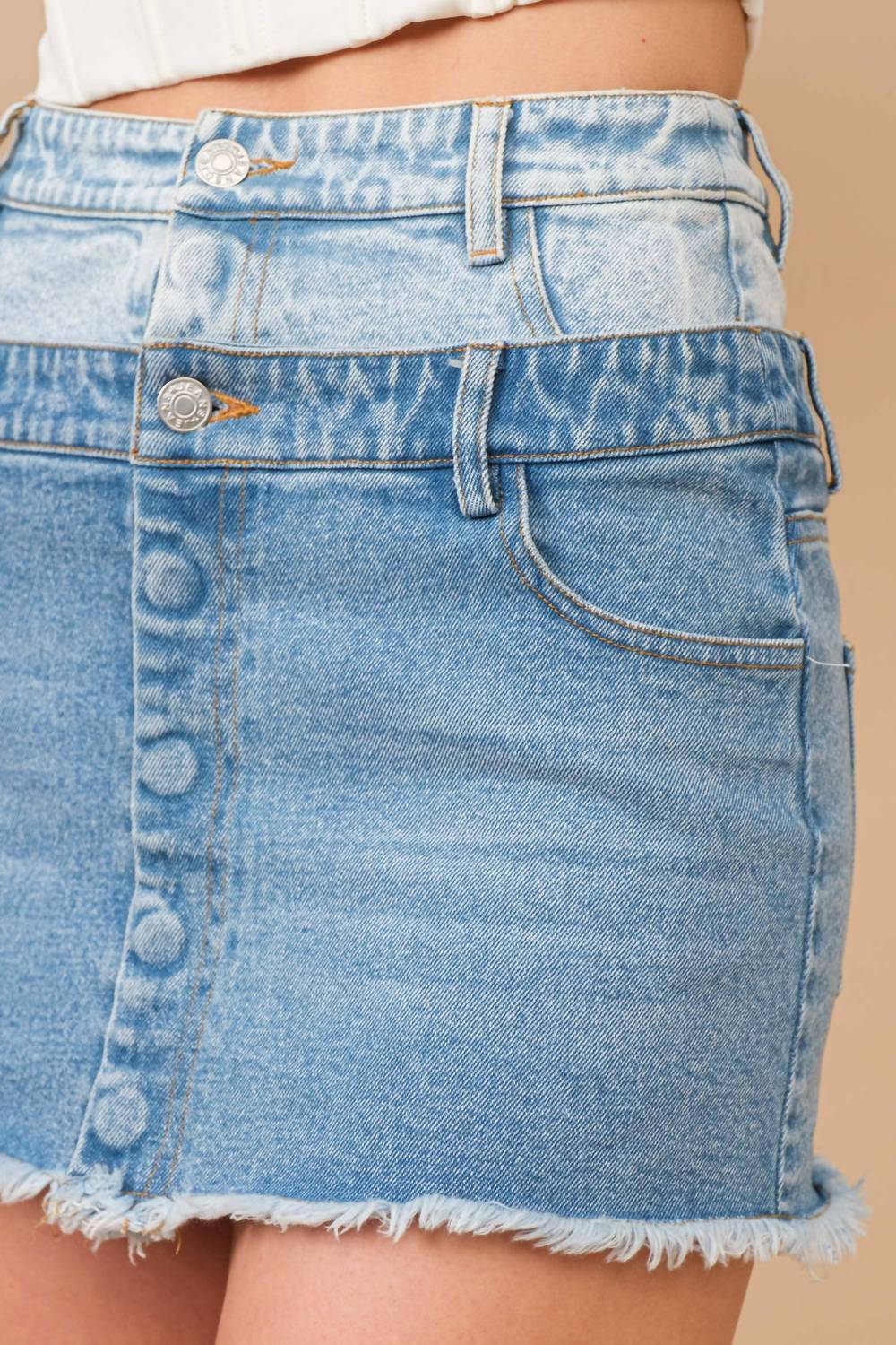 Blue B - Frayed Hem Stretch Denim Mini Skirt