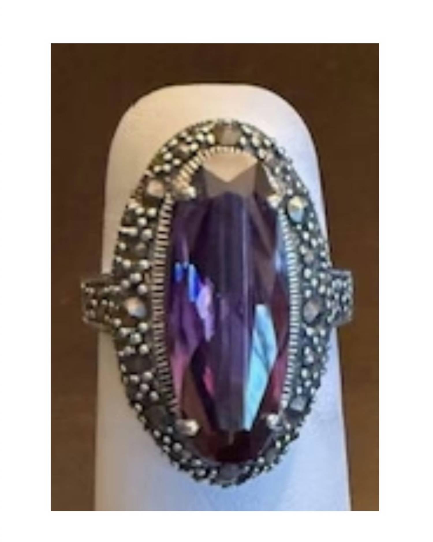 P & K Jewelry Women's Sterling Marcasite Ring in purple silver - women's jewelry - detail view