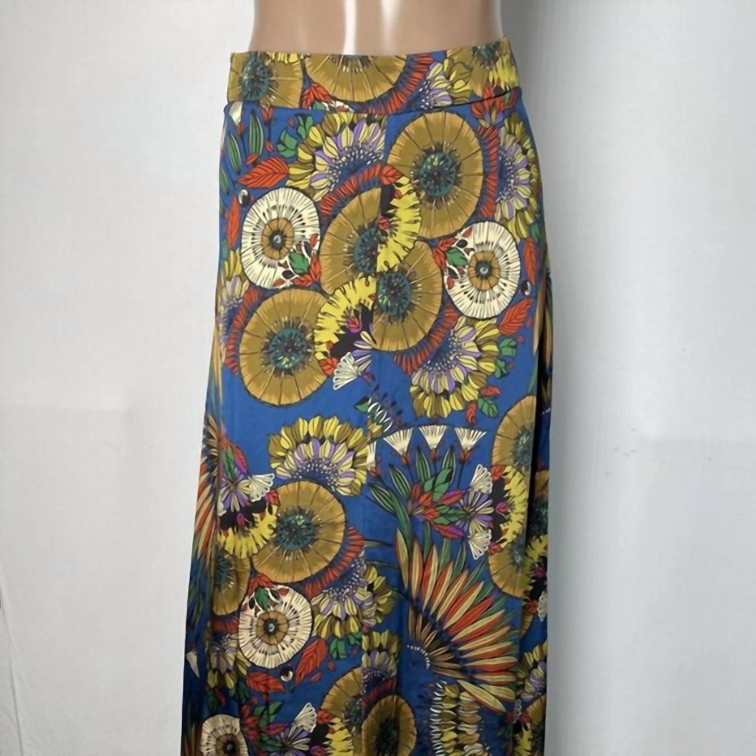 Malej Women's Floral Satin Maxi Skirt in navy multi - women's skirt