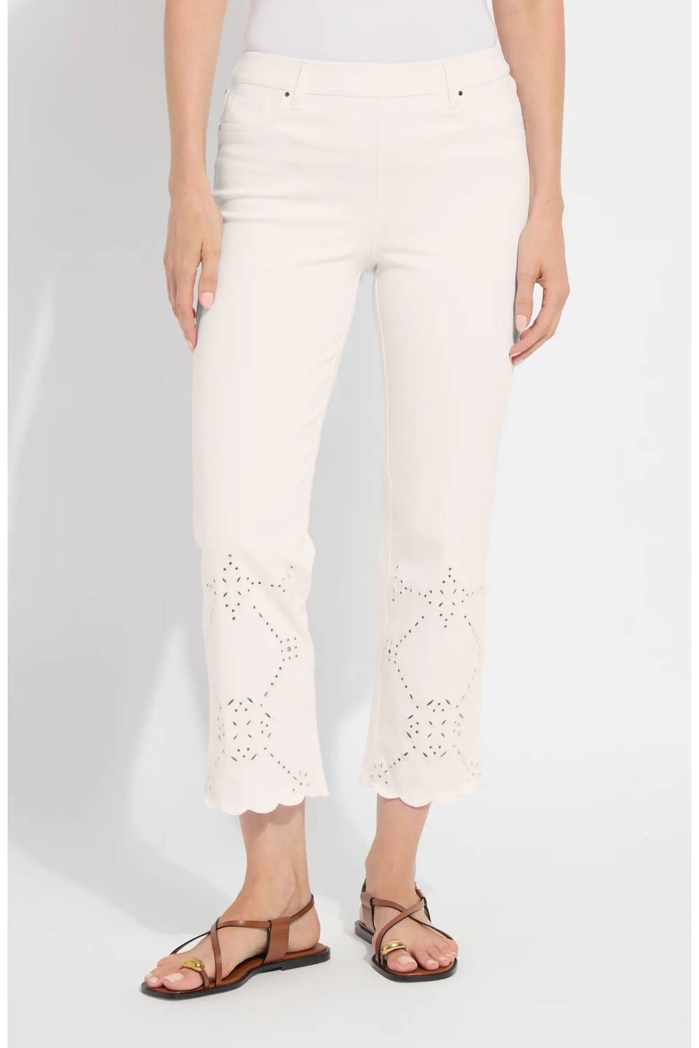 Lysse - Billie Eyelet Pull-on High Waist Crop Straight Leg Jeans