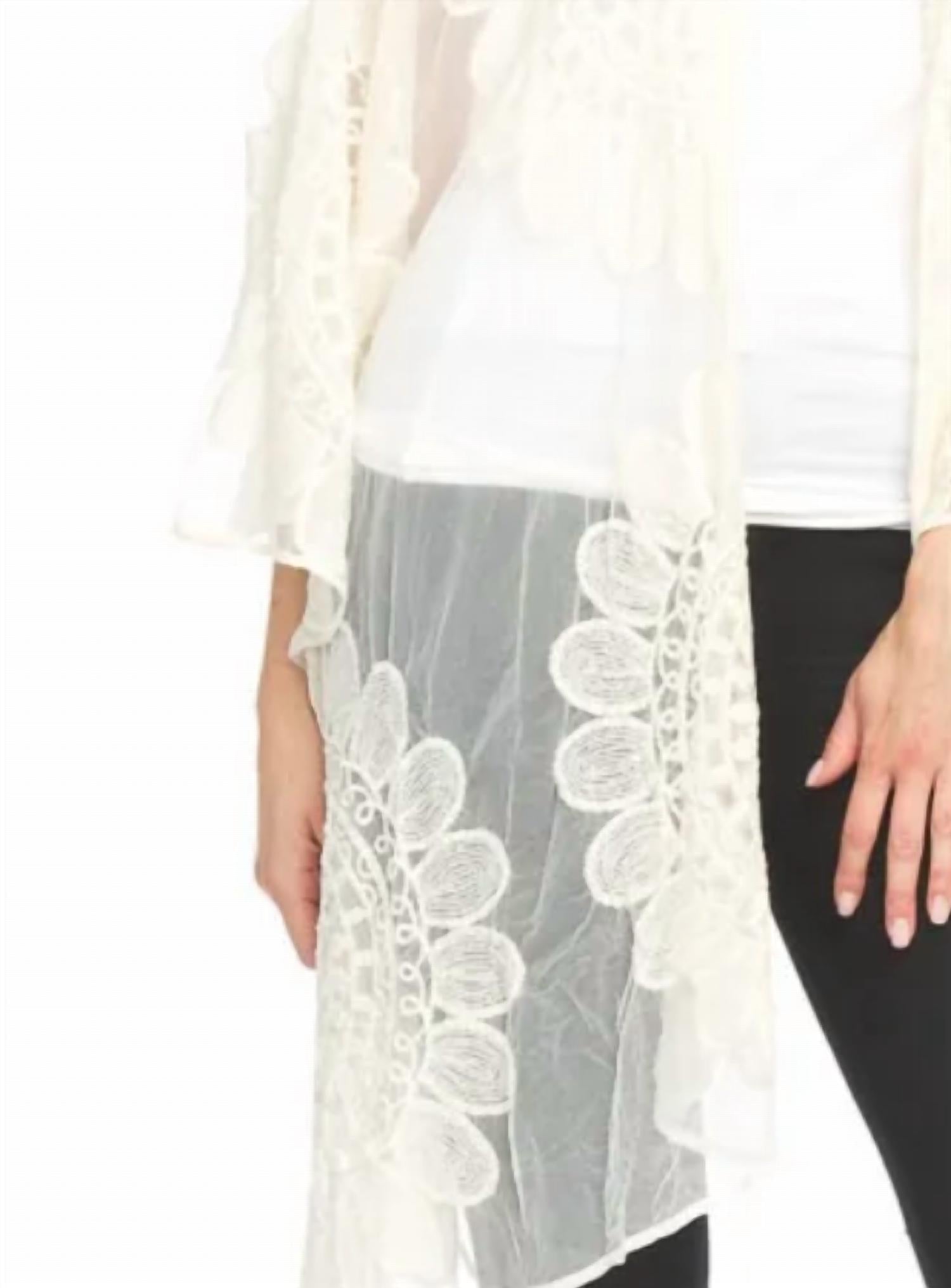 Papillon - Sunflower Embroidered Mesh Shawl Cover Up