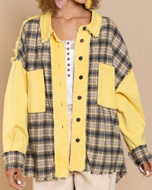 Pol - Oversized Distressed Edge Detail Plaid Shacket
