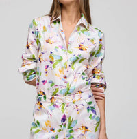 Hinson Wu Margot Long Sleeve Shirt Top in multi garden sateen - women's shirt