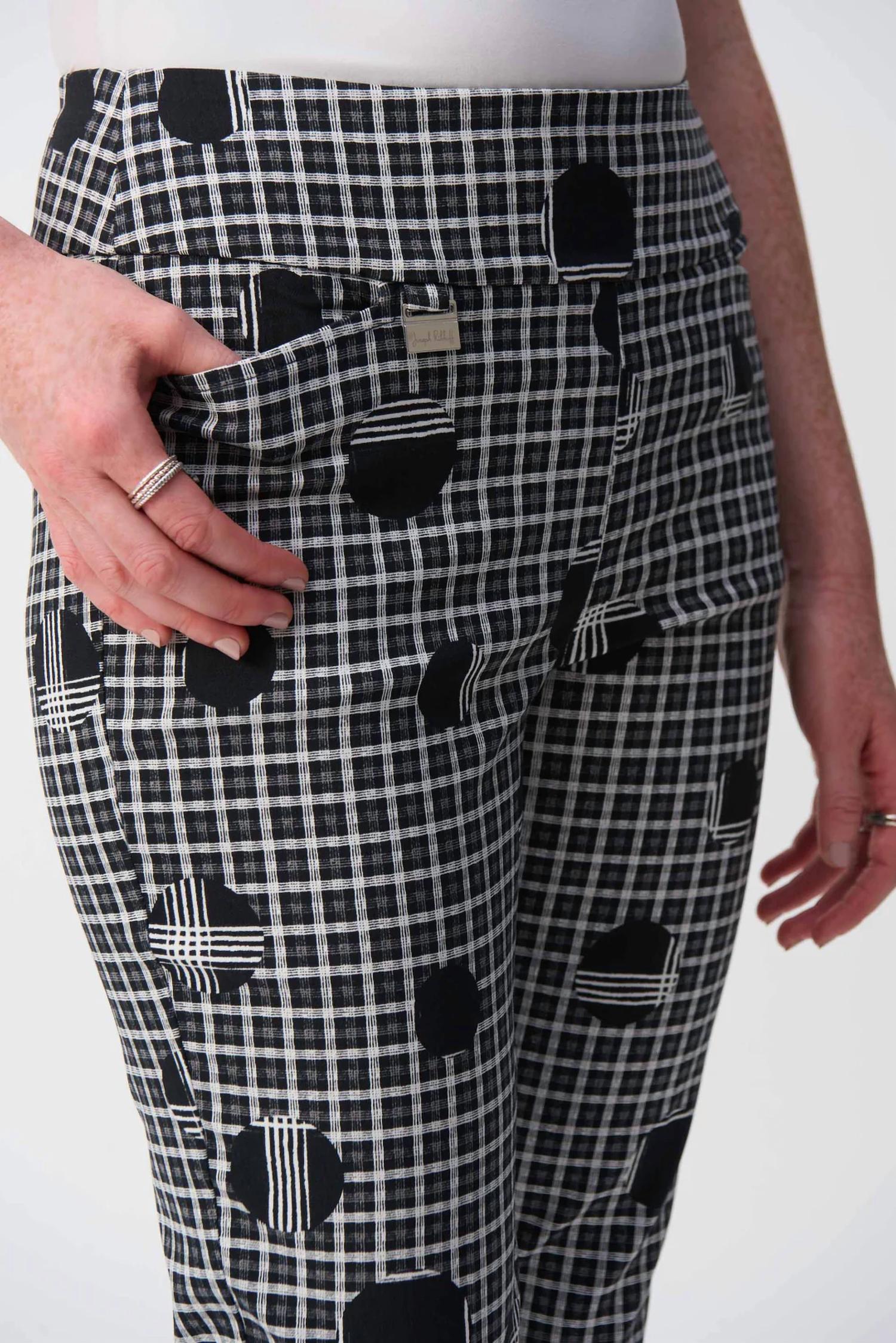 Joseph Ribkoff - Plaid And Dot Print Cropped Pants
