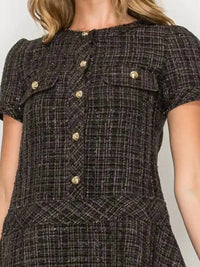 Meet Me in Santorini Tweed Short Sleeve Dress in santorini tweed short sleeve dress in ebony - women's dress - detail view
