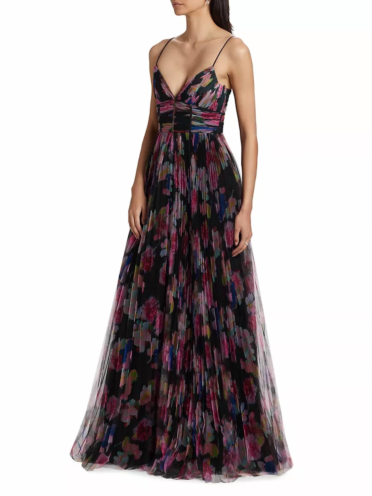 Ml Monique Lhuillier - Yvonne Floral Pleated Tulle Gown