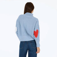 KERRI ROSENTHAL Marlow Imperfect Heart Sweater in blue - women's sweater - detail view