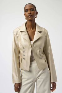 Joseph Ribkoff - Leatherette Notched Collar Fitted Jacket