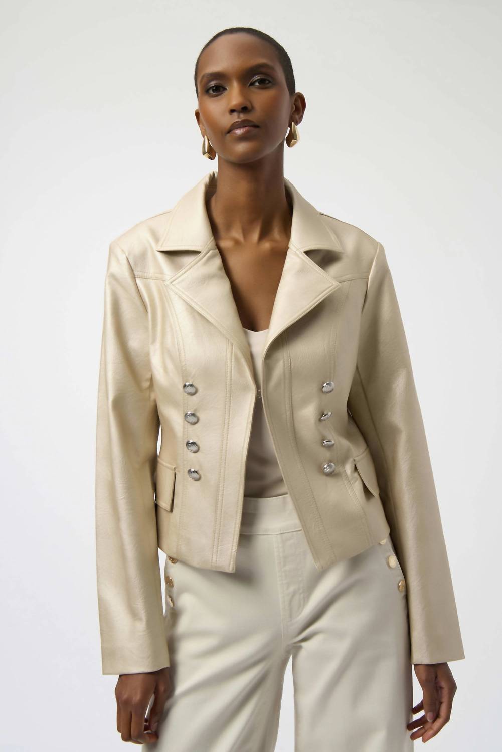 Joseph Ribkoff - Leatherette Notched Collar Fitted Jacket