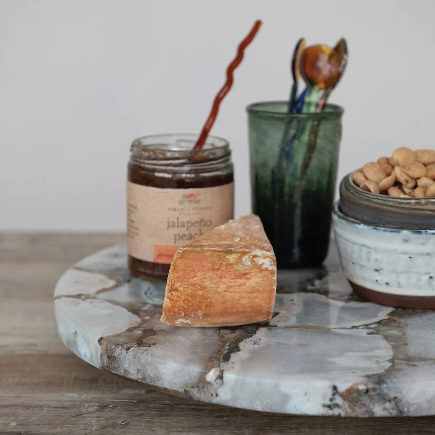 Creative Co-Op - Natural Agate Lazy Susan with Mango Wood Base