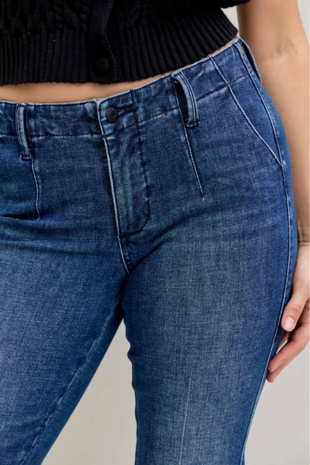 Judy Blue Mid-rise Trouser Bootcut Pant in dark denim - women's jeans - alternate view