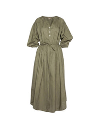Lilla P - Woven Slub Split Neck Belted Maxi Dress