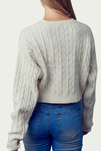 CROPPED CABLE-KNIT CREWNECK SWEATER