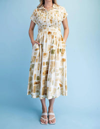 Gigio - Neutral Tile Print Midi Dress