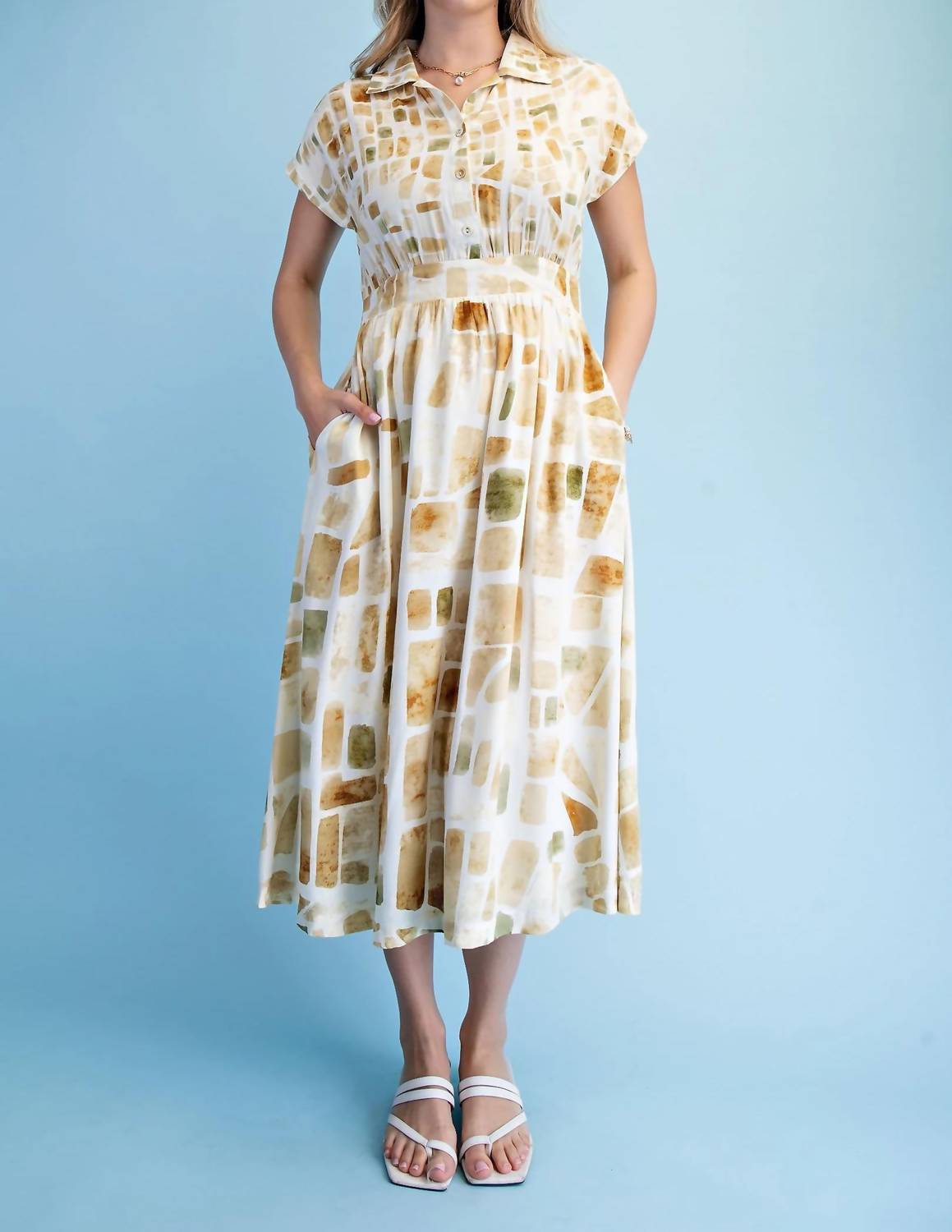 Gigio - Neutral Tile Print Midi Dress