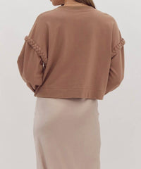 entro Braided Pullover Top in mocha - women's long sleeve top - detail view
