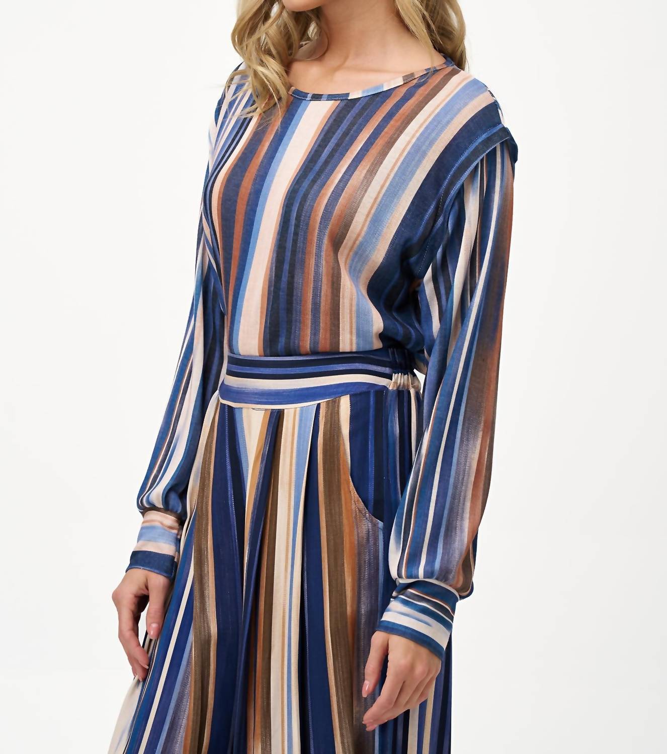 M made in Italy Stripe Knit Top in italy stripe knit top in glacier stripes - women's blouse - detail view