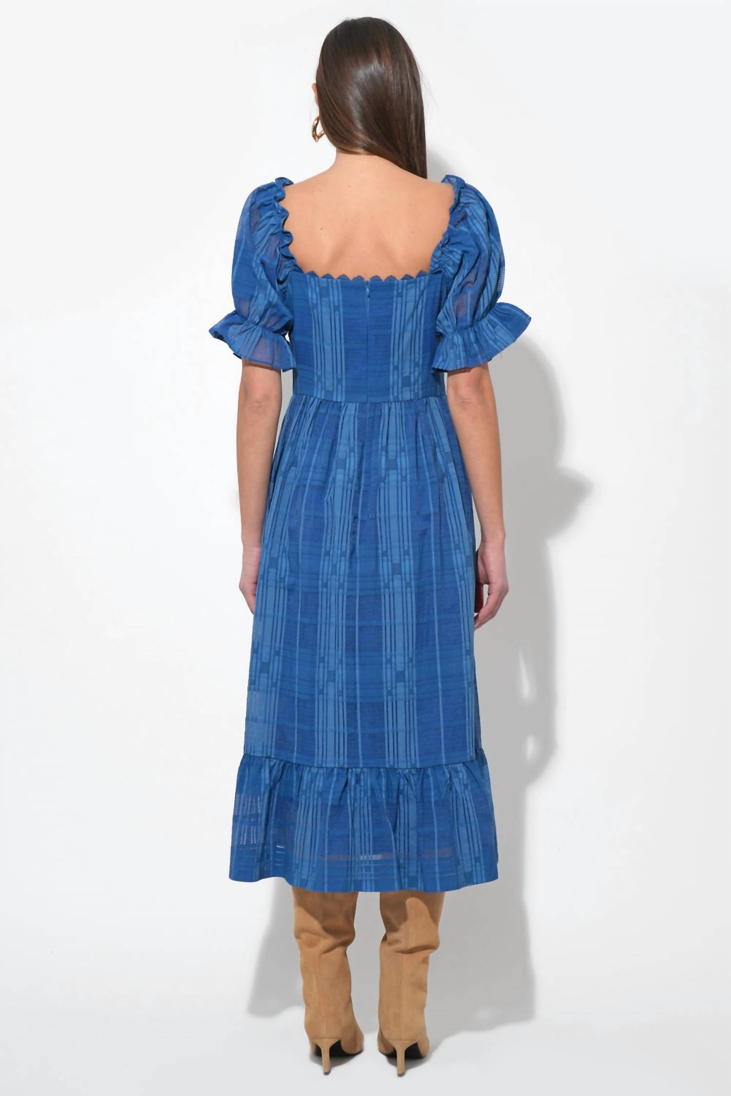 adelyn rae Betsey Puff Sleeve Jacquard Striped Maxi Dress in marine blue - women's dress - detail view
