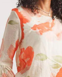 Papillon - Floral Bell Sleeve High Low Blouse