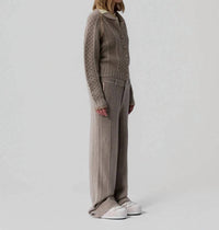 Guest In Residence Tailored Cable Trouser in residence tailored cable trouser in taupe - women's pants - detail view