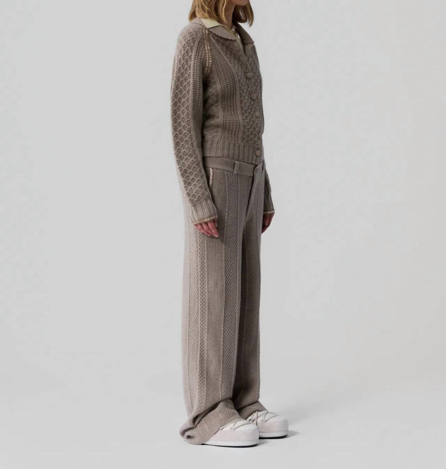 Guest In Residence Tailored Cable Trouser in residence tailored cable trouser in taupe - women's pants - detail view