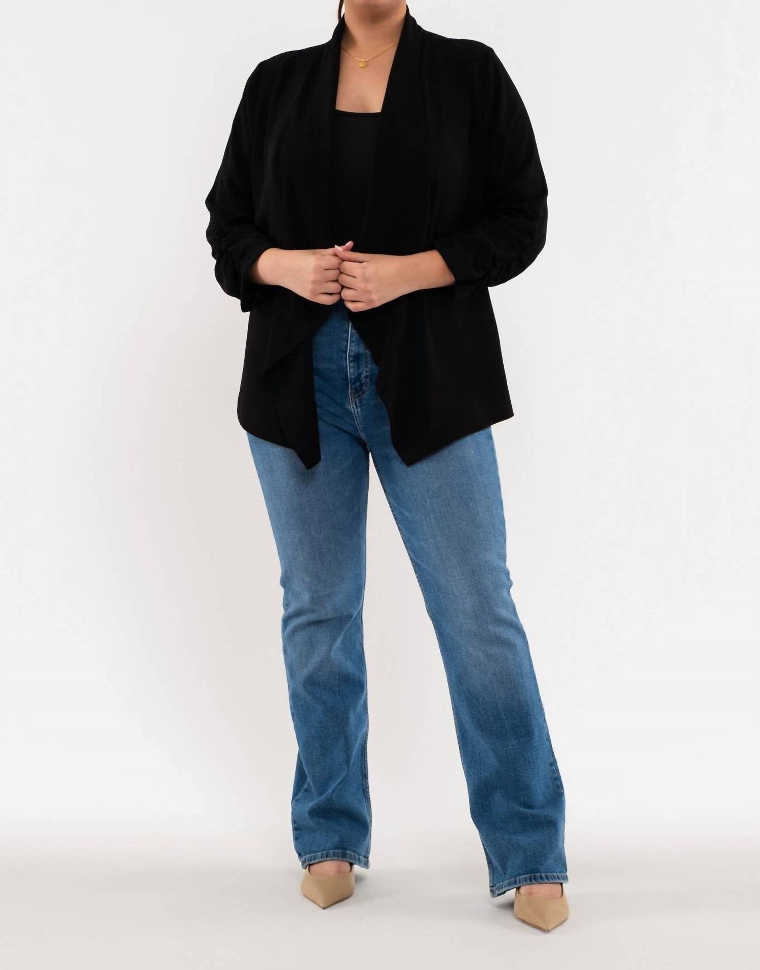 Blu Pepper - Breeze Rouched Sleeve Blazer - Plus