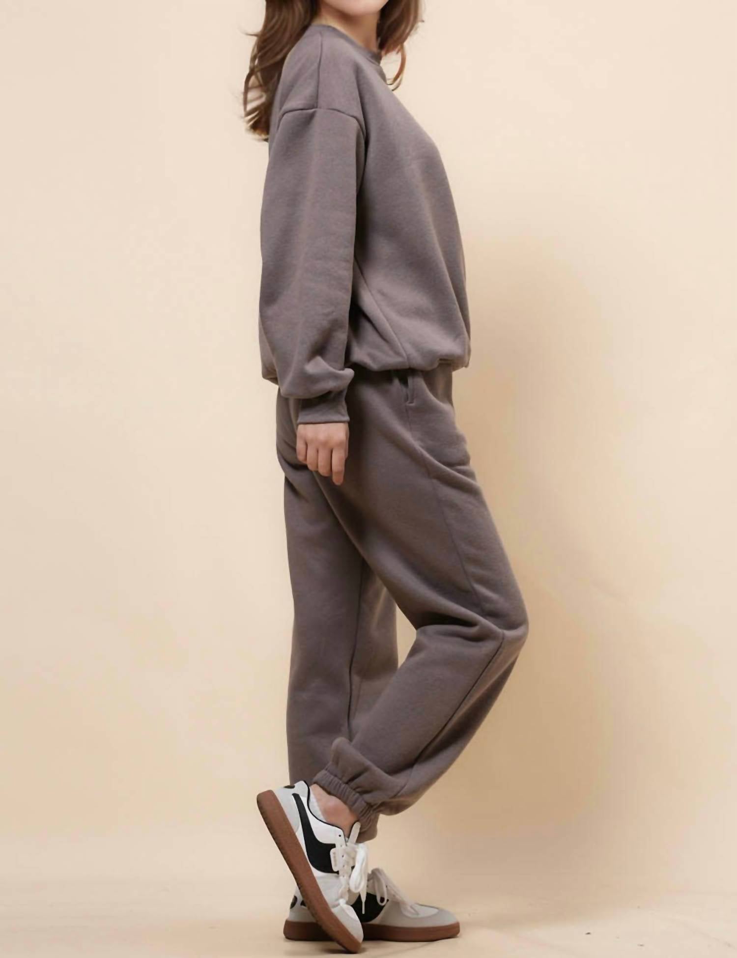 Sweetkama Living My Cozy Life Sweatsuit Sets in moca - women's sleepwear - detail view