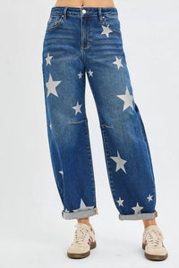 Risen - Mid Rise Ankle Relaxed Barrel Star Jeans