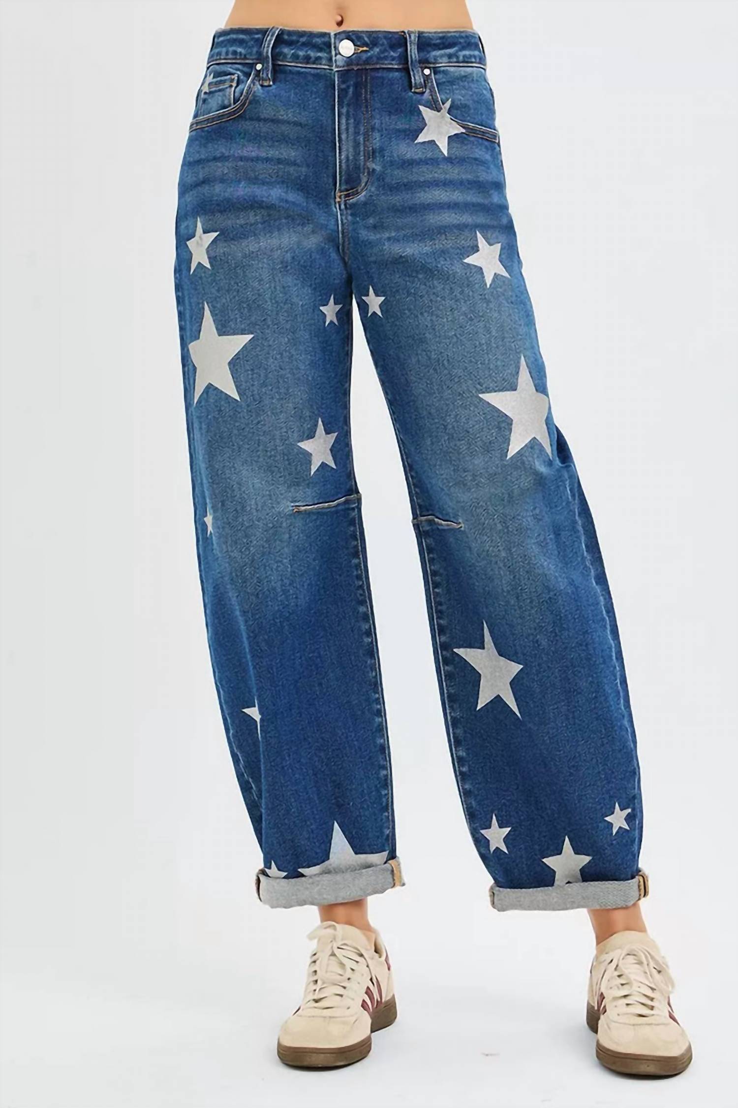 Risen - Mid Rise Ankle Relaxed Barrel Star Jeans