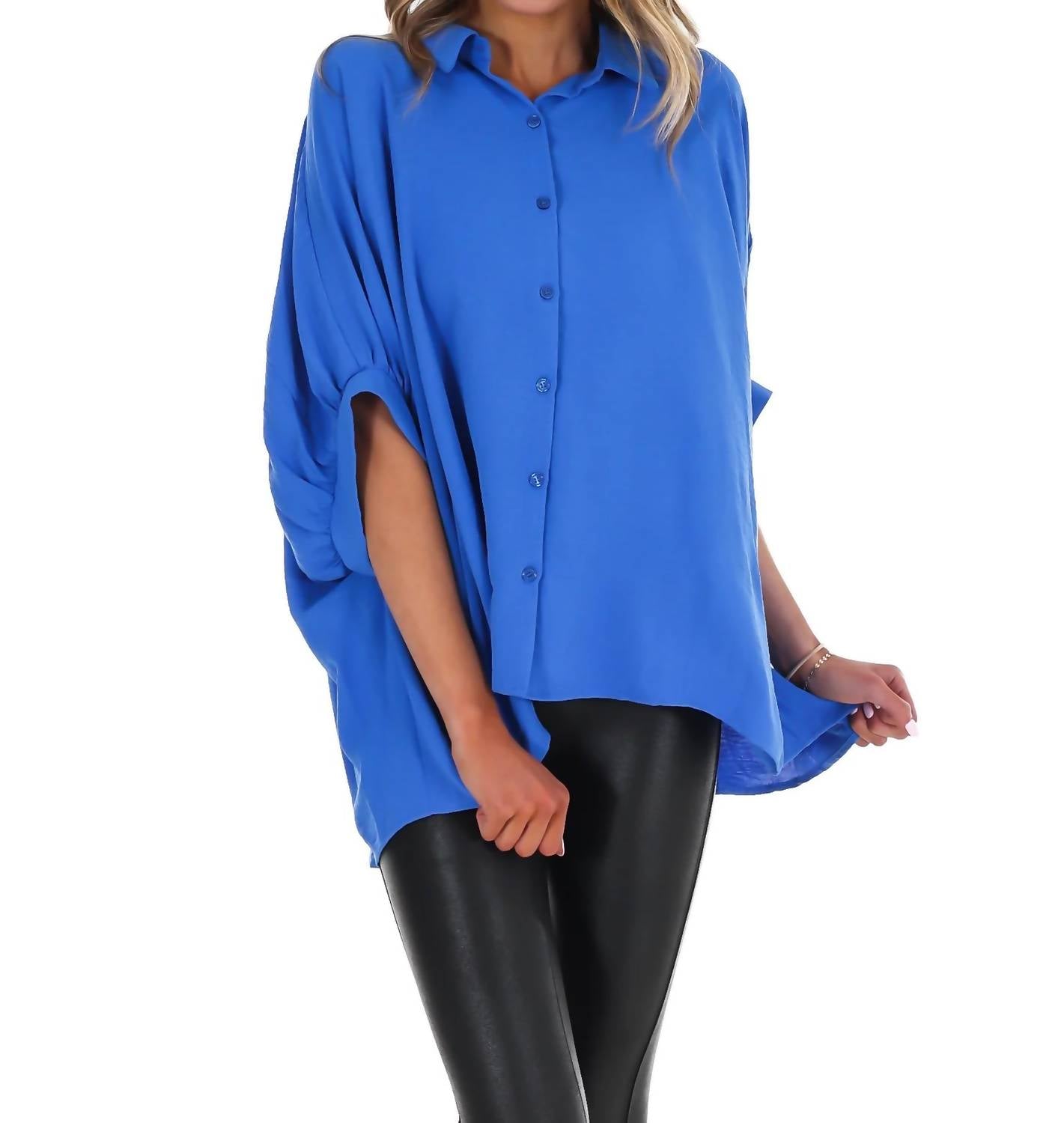 Day + Moon - Women's Fingers Crossed Oversized Button Down Top