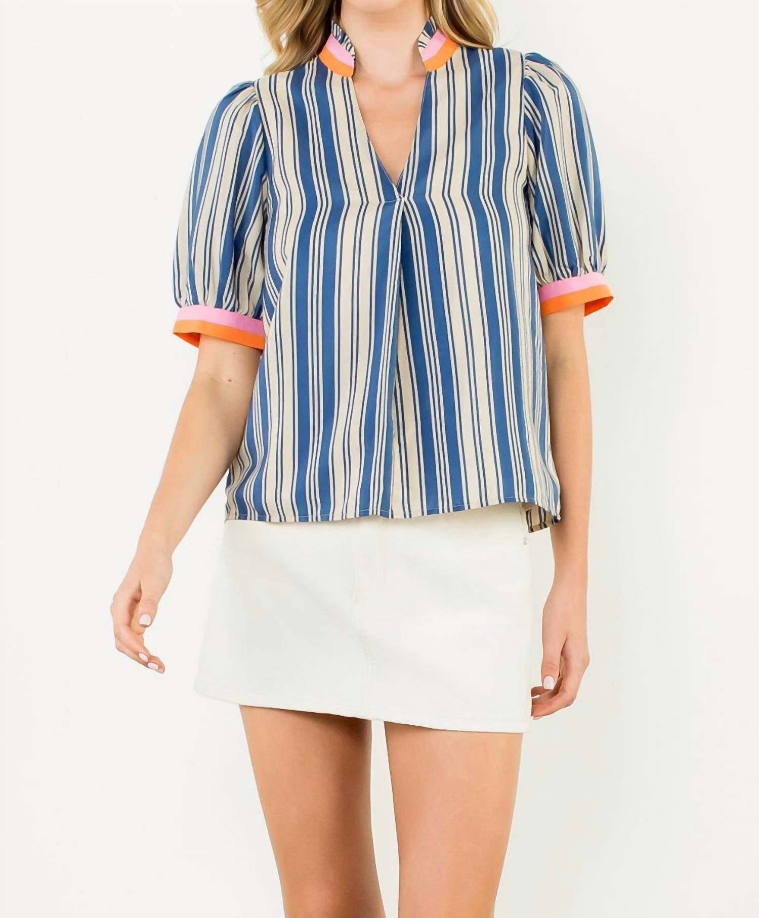 Thml - Short Sleeve Striped V-neck Top