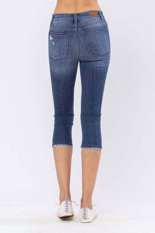 Judy Blue - Mid-rise Contrast Patch Skinny Capri Jeans - Plus Size