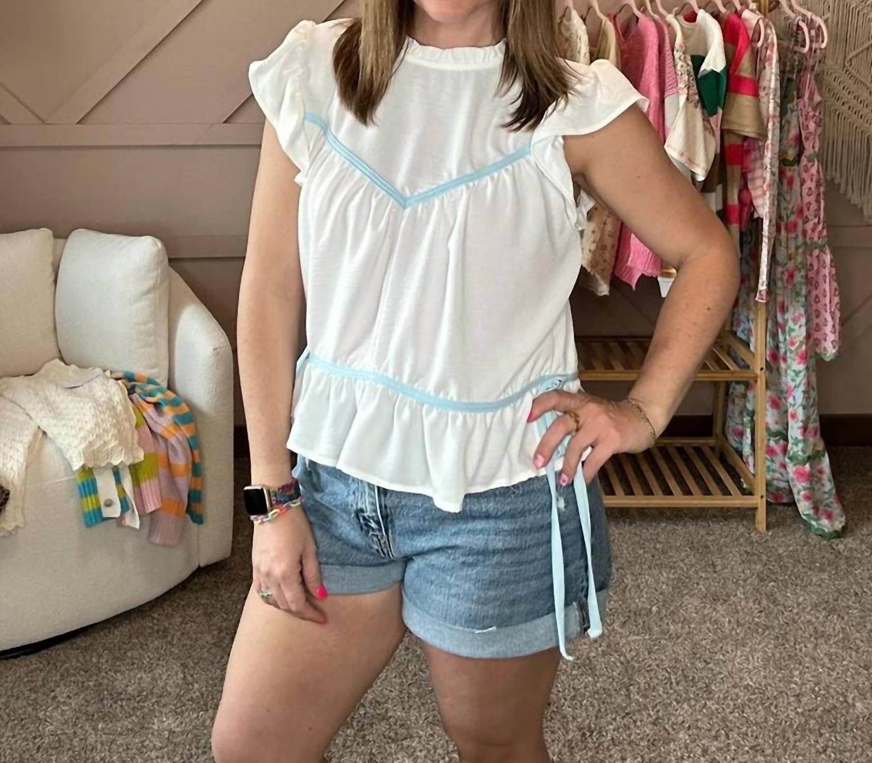 Kori - Mock Neck Short Sleeve Contrast Top
