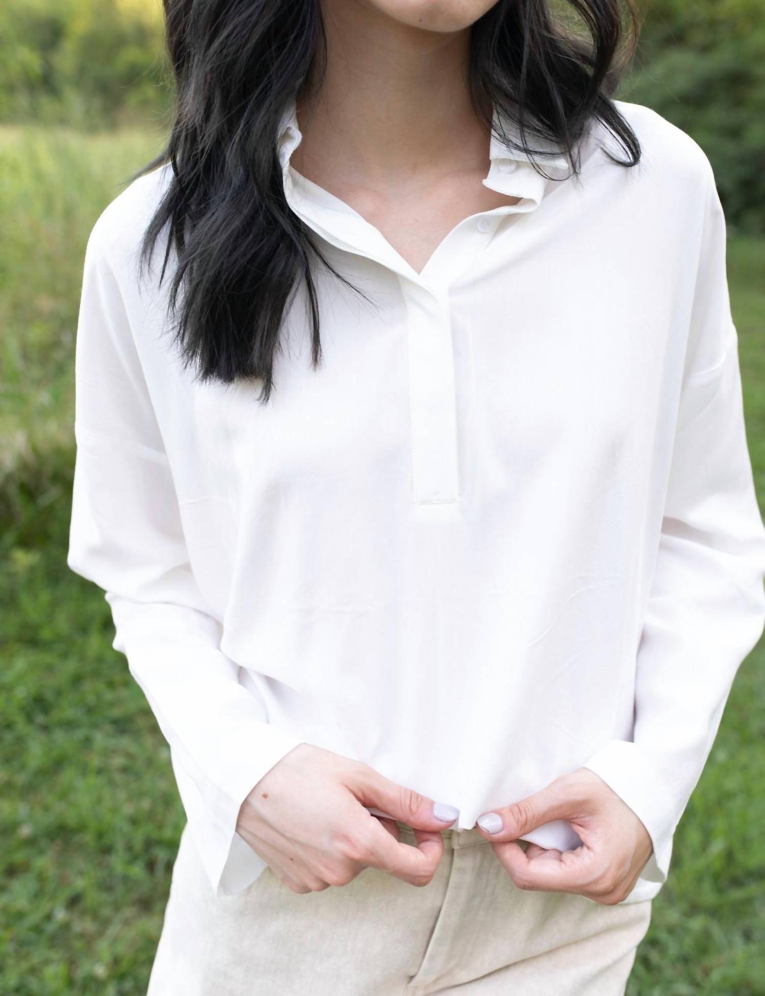 GRADE & GATHER It's Just That Easy Blouse in white - women's blouse - detail view