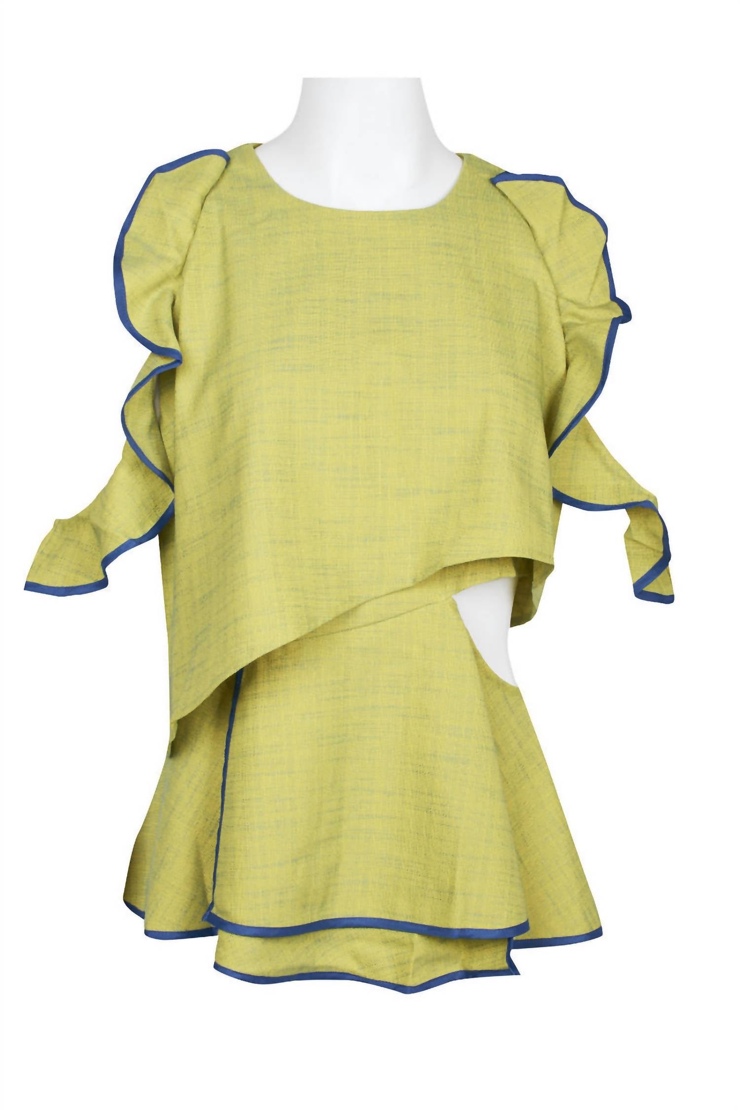 Why Dress - Women's Crew Neck Ruffled Sleeveless Crepe Top