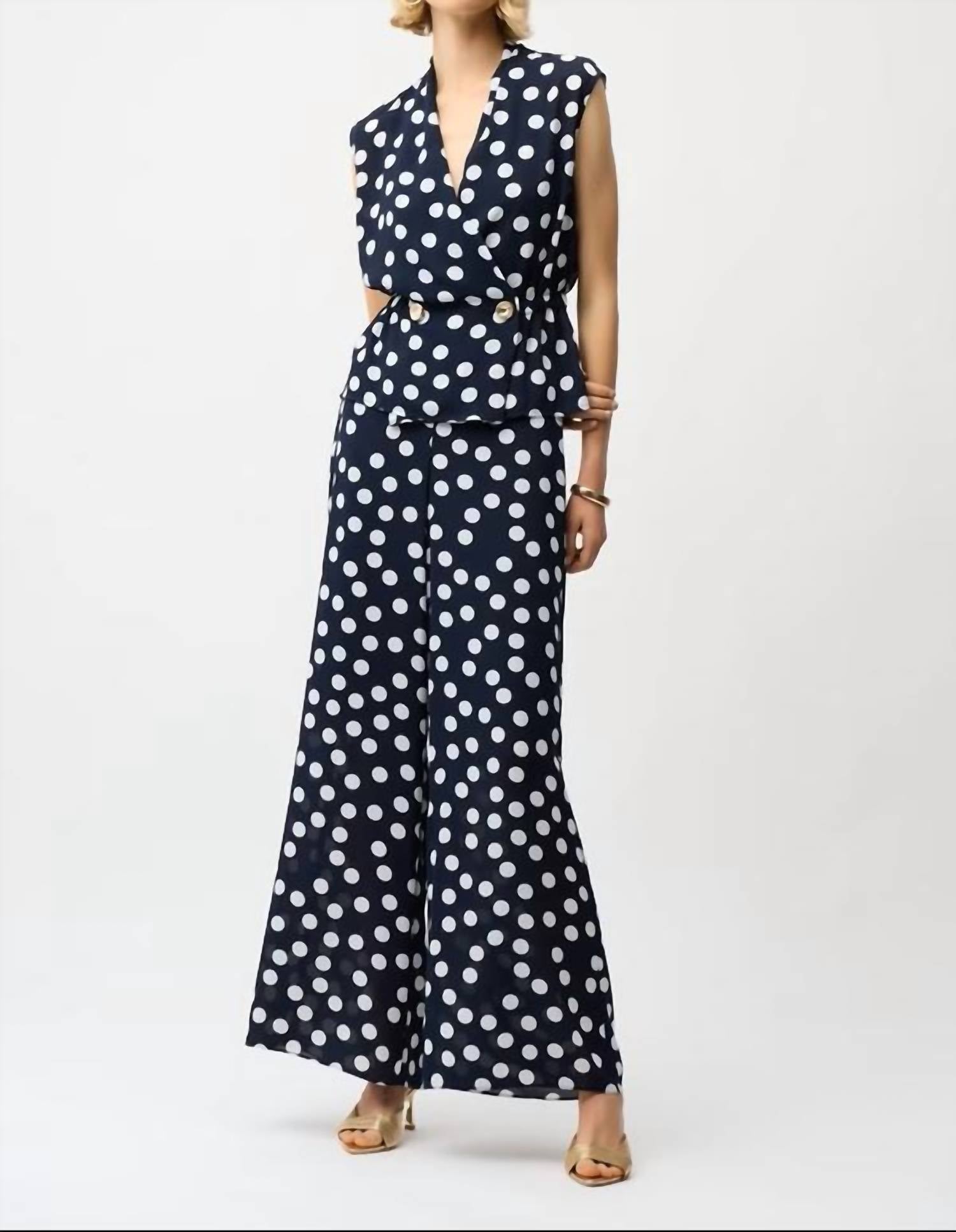 Joseph Ribkoff - Sleeveless Polka Dot V-neck Top