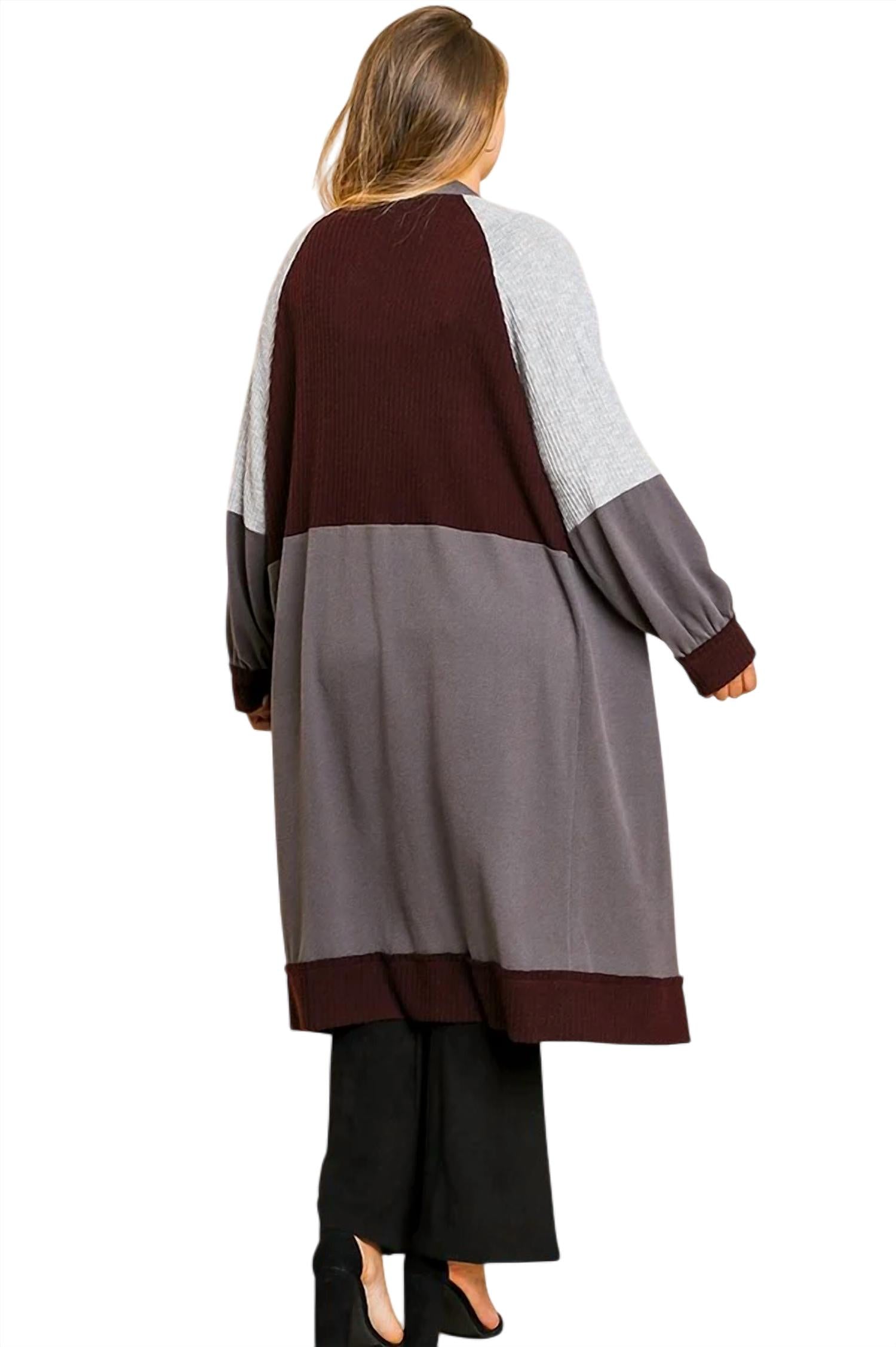 Umgee - Color Block Ribbed Sweater Cardigan