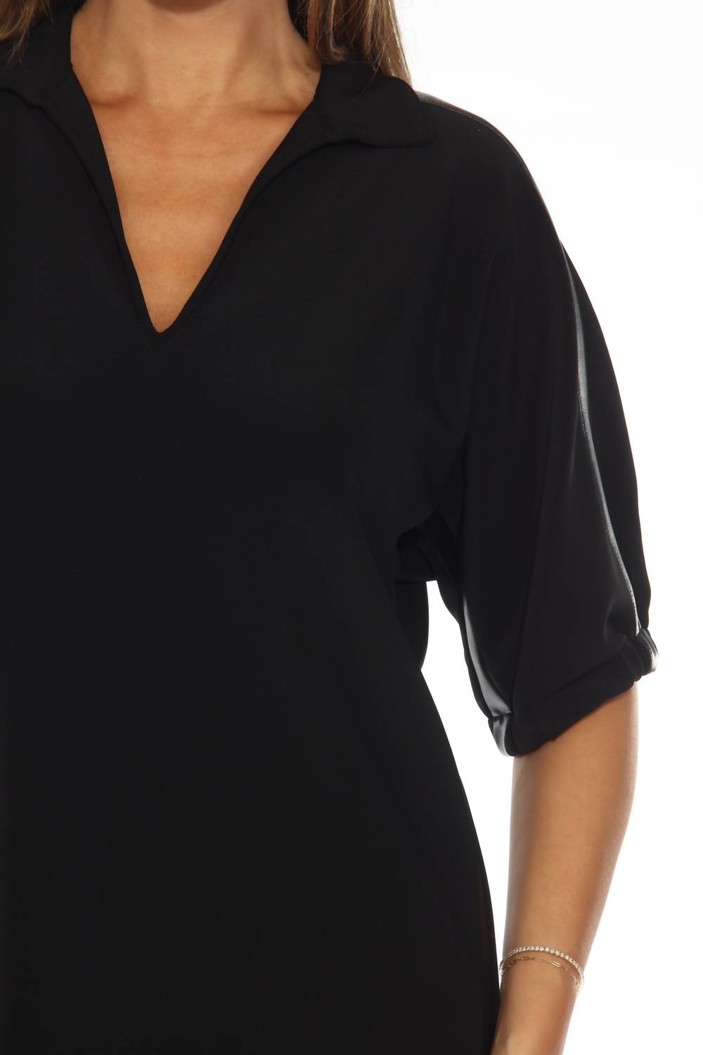 Joseph Ribkoff - Faux Leather Trim Short Sleeve Trapeze Dress