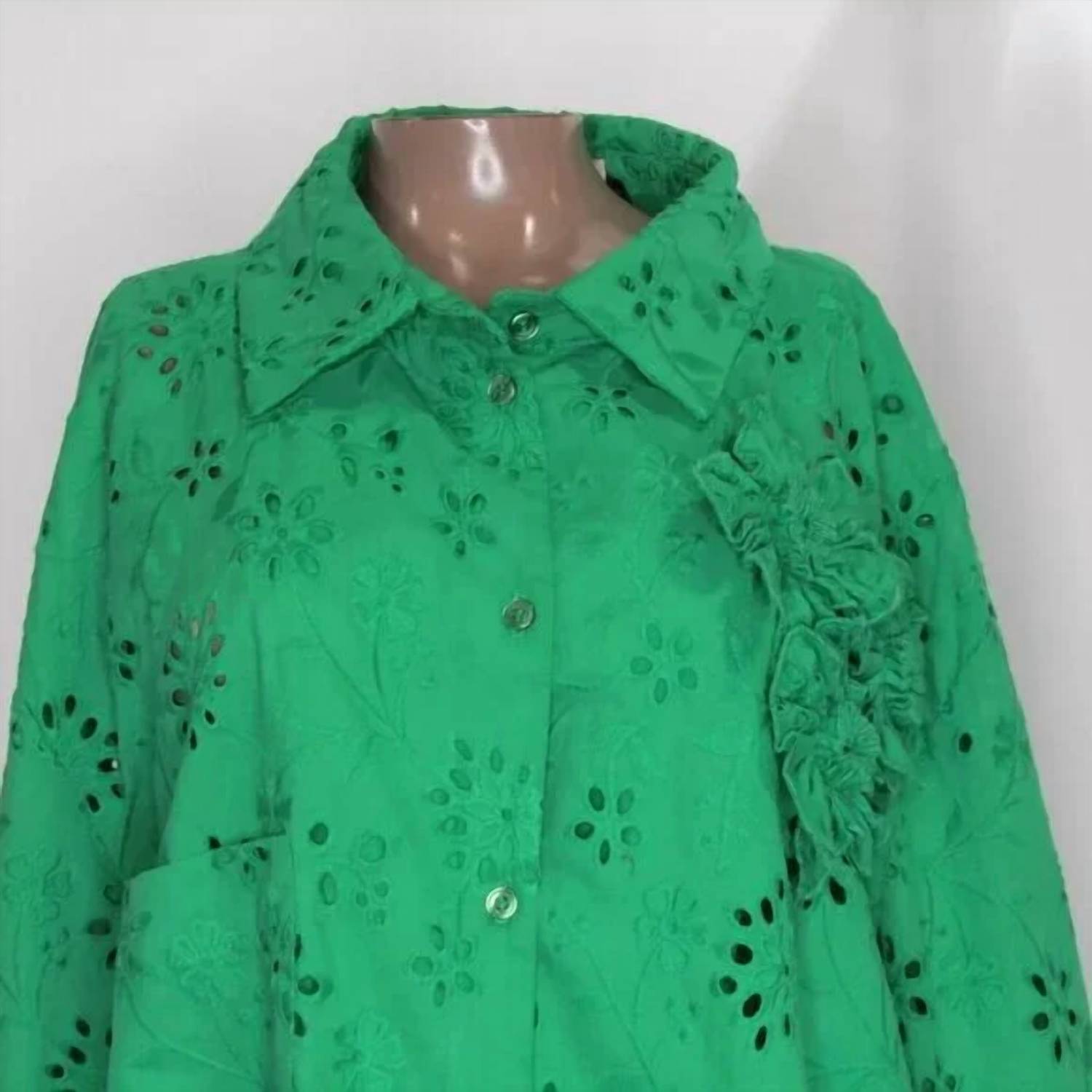 Greta Constantine - Women's Button Up Eyelet Cotton Shirt Dress