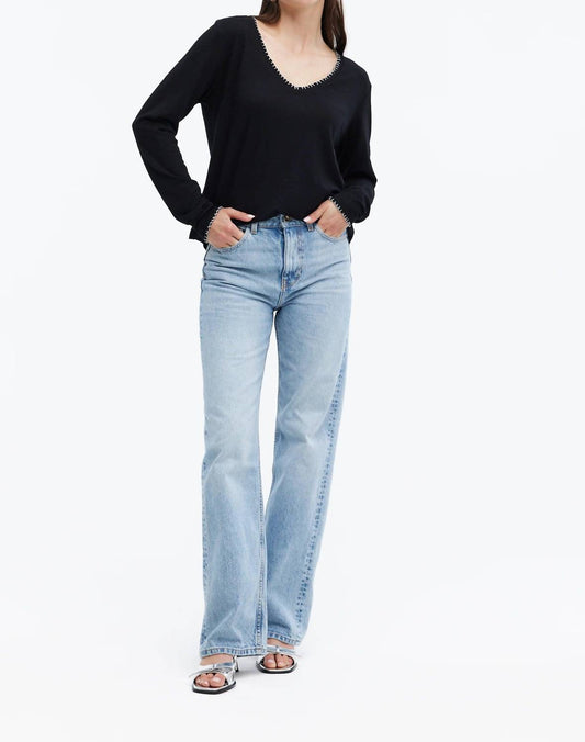 Chrldr - Whipstitch Ava V-neck Long Sleeve T-shirt