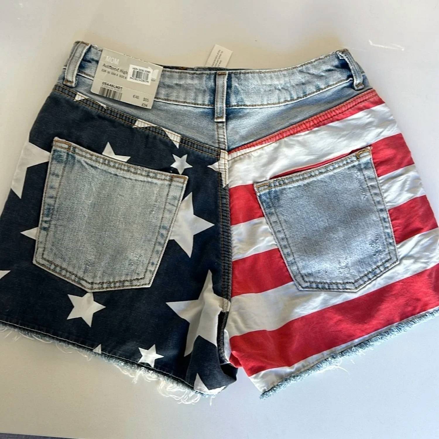 Topshop - Moto American Flag High Rise Mom Denim Shorts