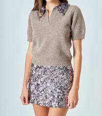 endless rose Multi Sequin Mini Skirt in metal - women's skirt - detail view