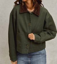 So Me - Cropped Barn Jacket With A Corduroy Collar