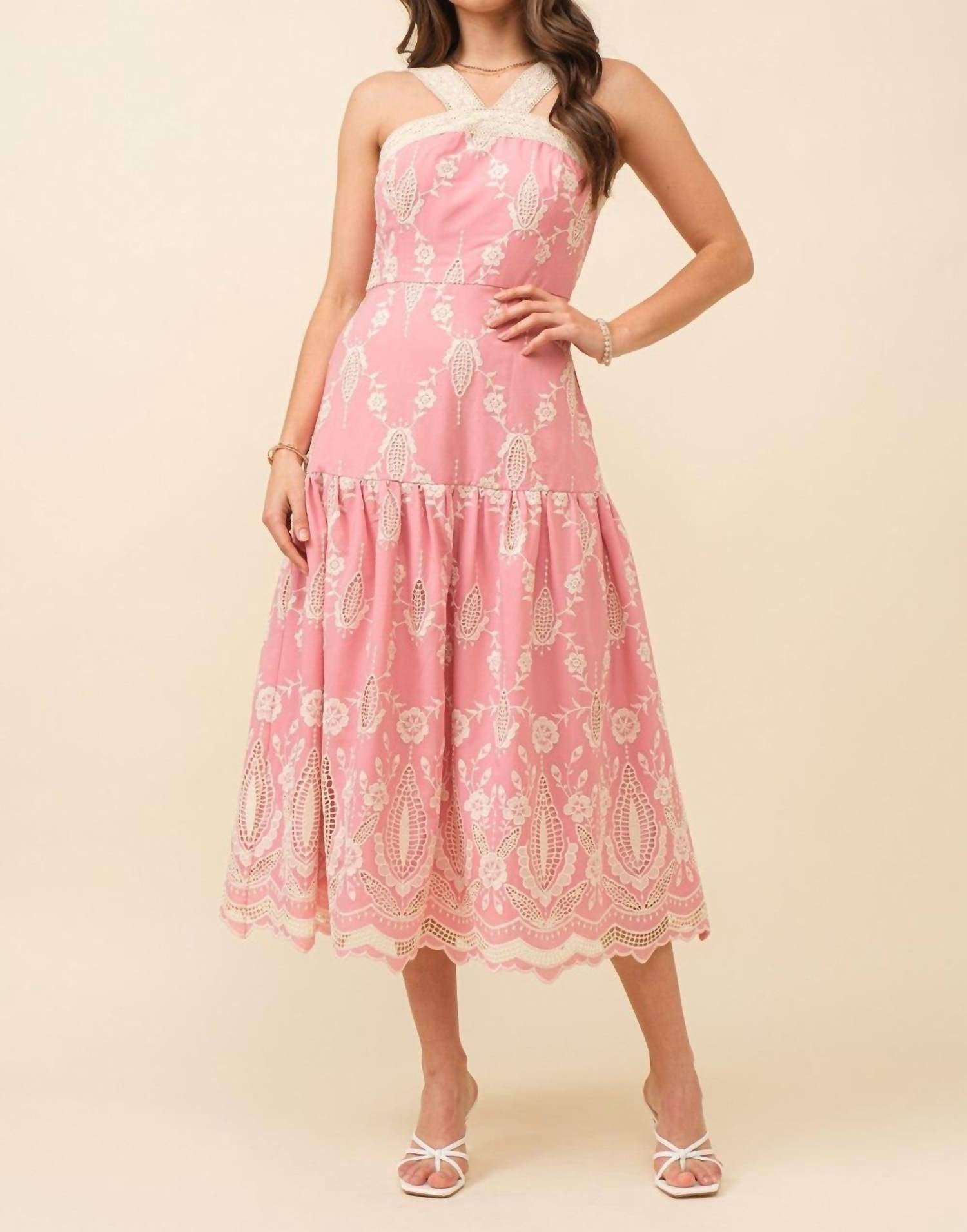 Just Me - Embroidered Midi Dress