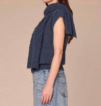 Democracy Round Neck Sweater Vest With Pointelle Scarf in heather ensign blue - women's jacket - alternate view